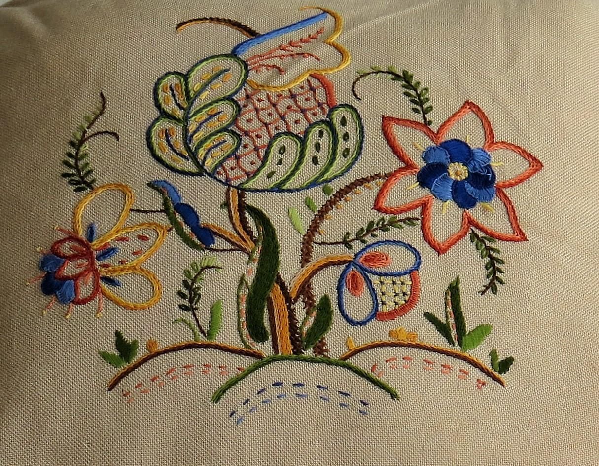 photo furniture Hand Embroidered Cushion Or Pillow, English Circa 1940s