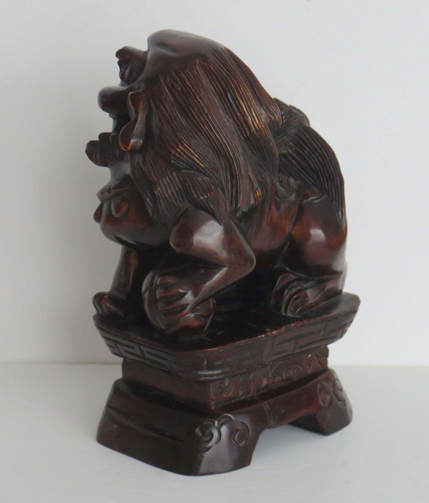 350.0 Chinese Foo Dog Hardwood Hand Carved And Signed, Qing Circa 1900 photo