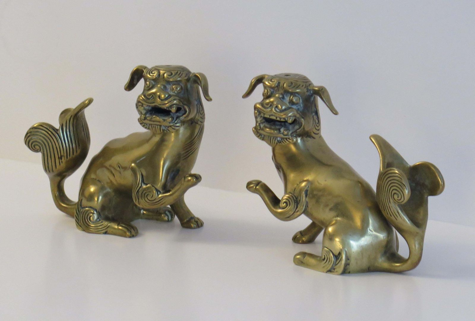 Antique Pair Of Chinese Bronze Foo Dogs Good Detail, Qing Early 19th Century photo 1450.0