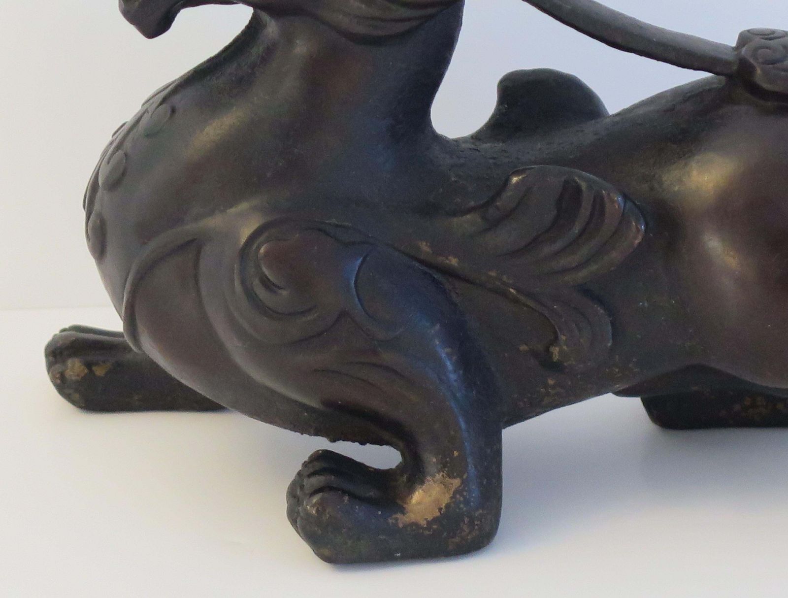 1450.0 Antique Pair Of Chinese Bronze Foo Dogs Good Detail, 19th Century Qing Dynasty photo
