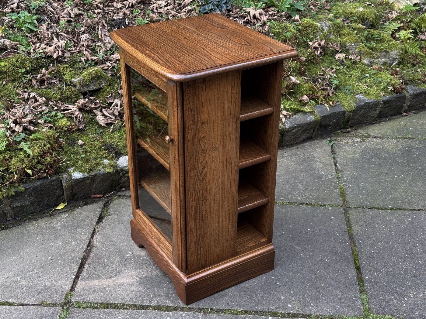 An Ercol Golden Dawn Elm Cd Storage / Display Cabinet / Shelves / Unit photo vintage