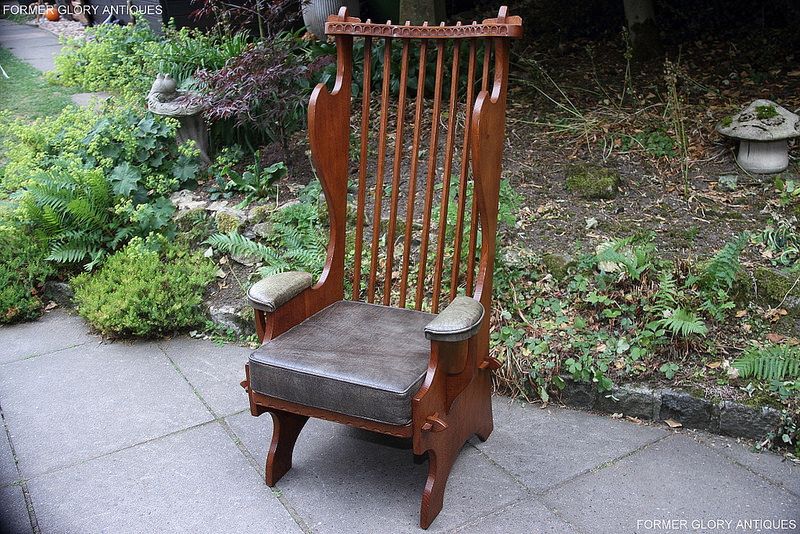A Rupert / Nigel Griffiths Carved Oak Derbyshire Wing Back Leather / Armchair photo for sale