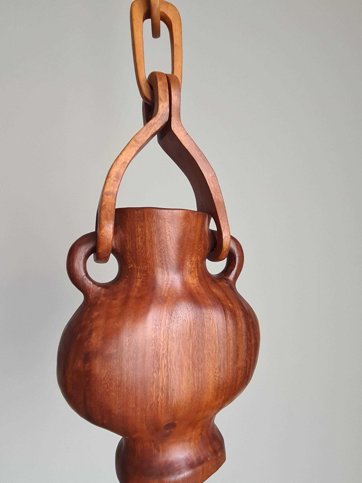 Hanging Vase In Solid Wood Carved In The Mass / Handcrafted / 1960 / Mid Century / Decoration / 20th Century / Brutalist photo vintage