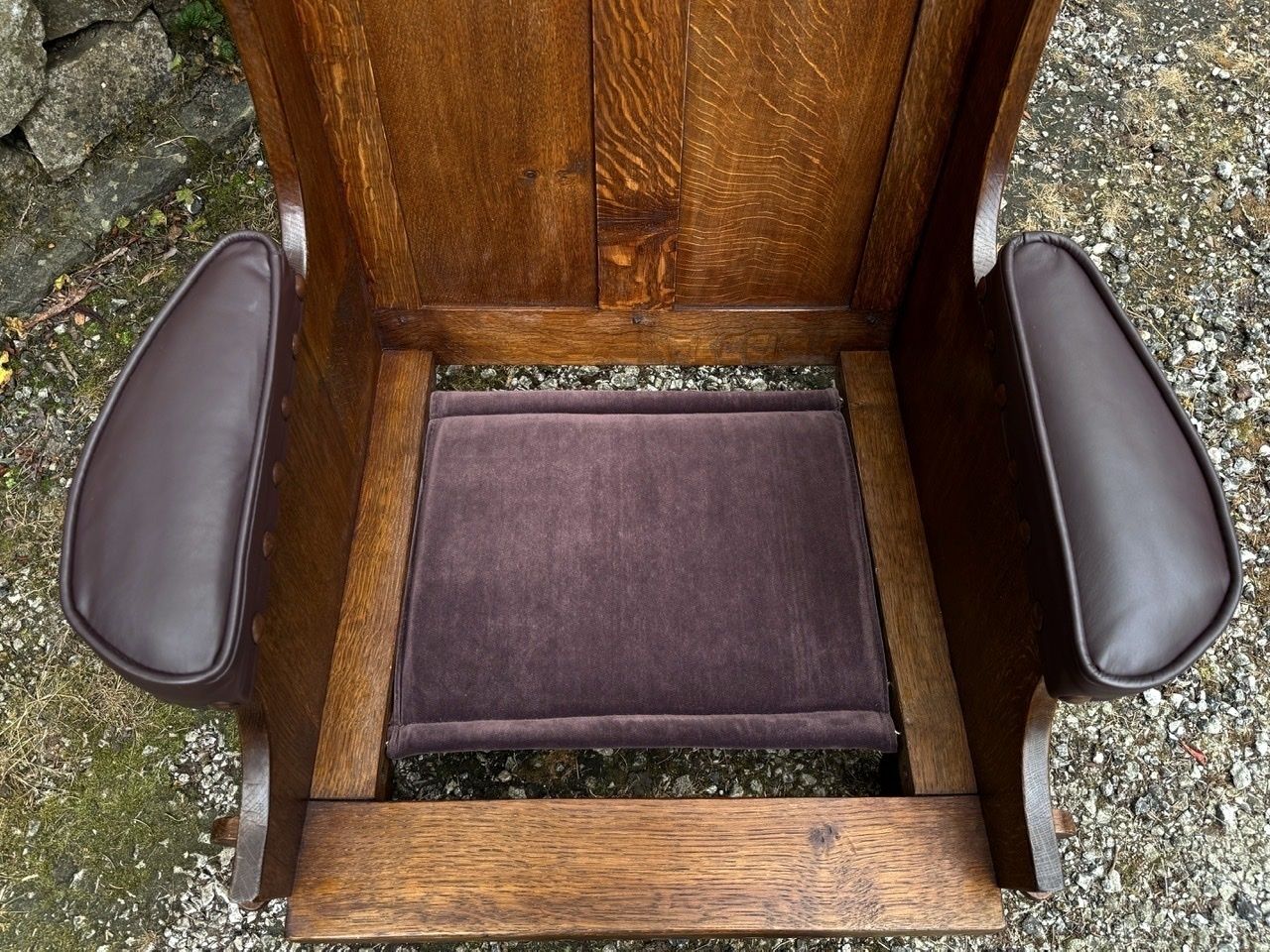photo for sale A Nigel Rupert Griffiths Monastic Carved Oak Leather Fireside Chair / Armchair
