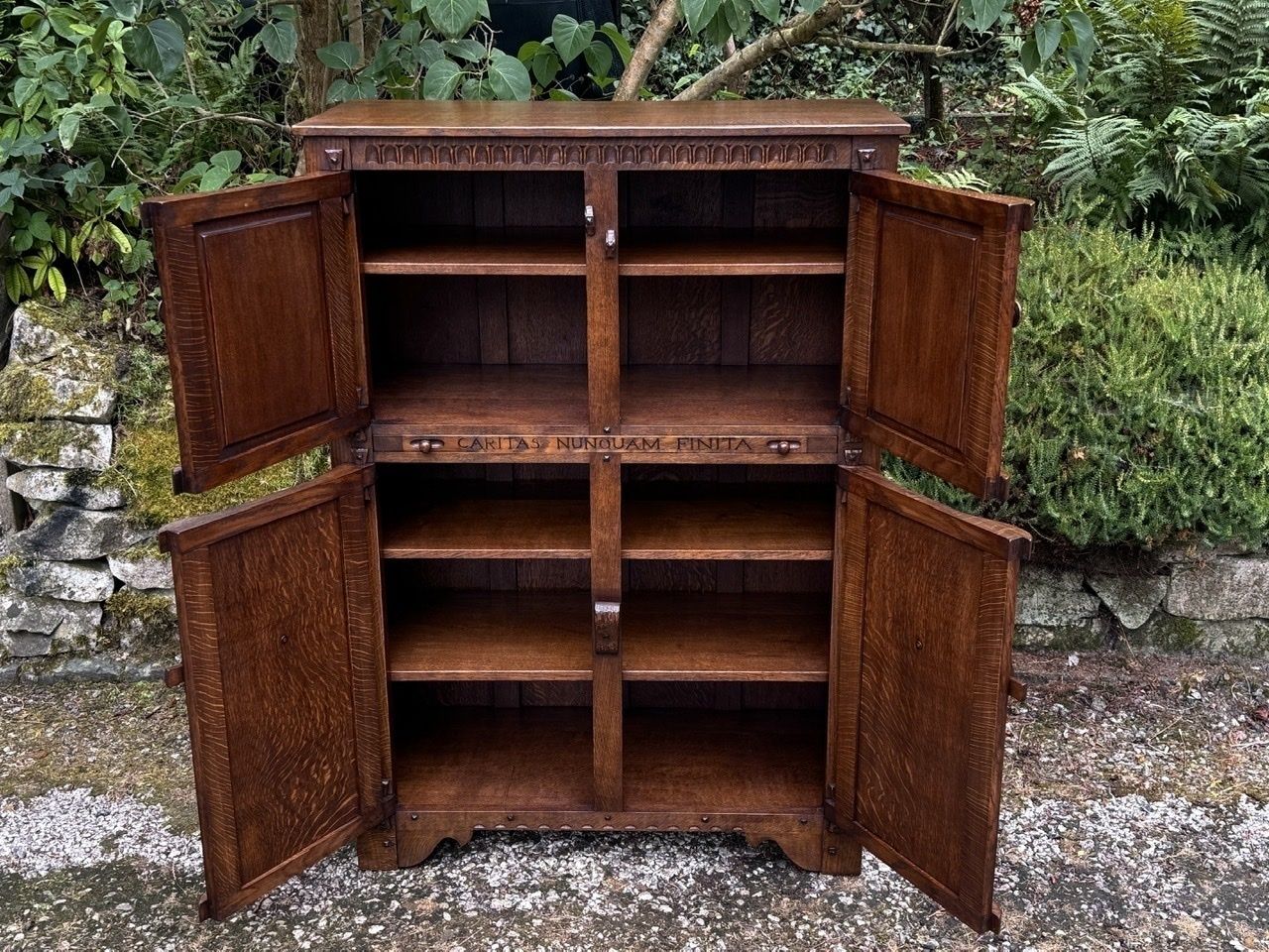 A Nigel Griffiths Monastic Carved Oak Flemish Drinks Cabinet / Wine Cupboard photo Furniture
