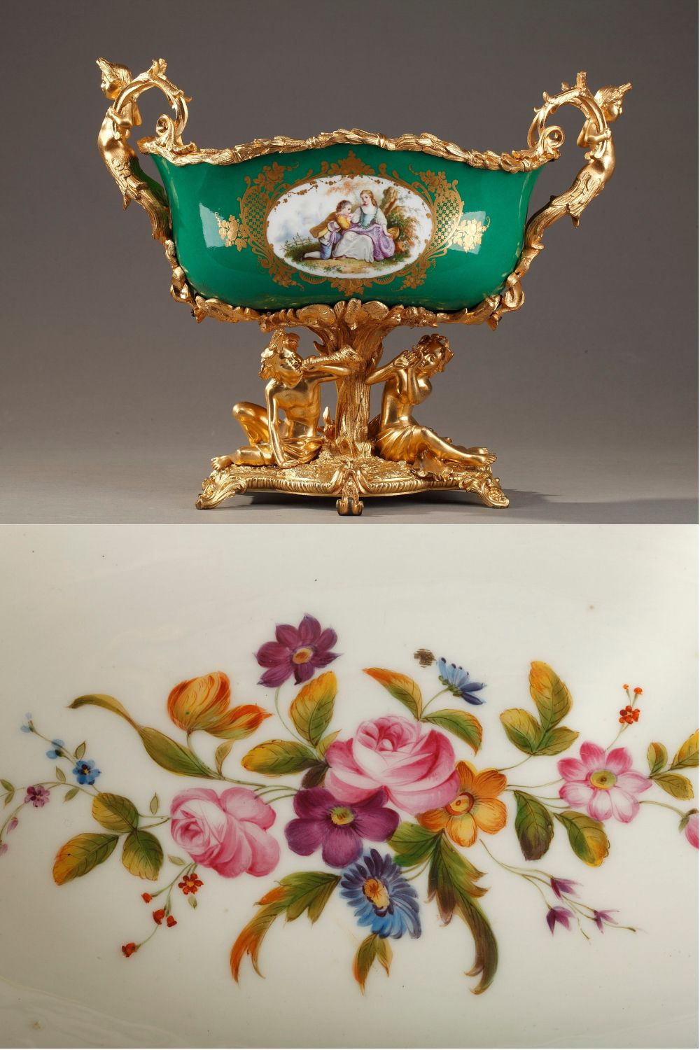 Jardinière en porcelaine à fond vert montée en bronze doré, Napoléon III