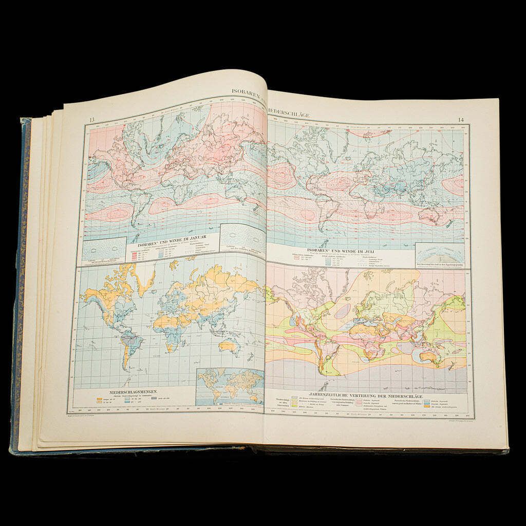 Antique Andrees Handatlas, German Cartography Book, Maps, Atlas, Reference, 1924 photo vinterior