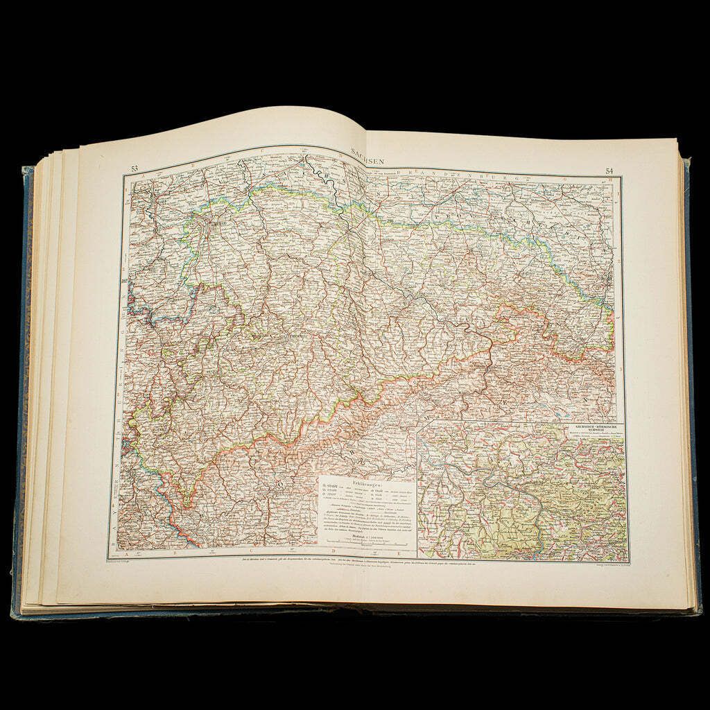 Antique Andrees Handatlas, German Cartography Book, Maps, Atlas, Reference, 1924 photo vintage