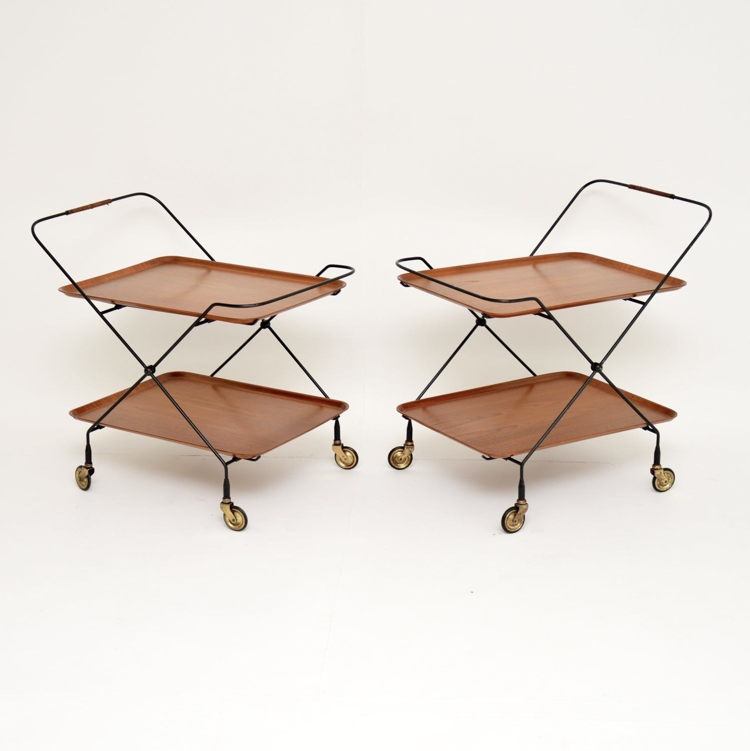 Pair Of Vintage Swedish Teak Side Tables / Trolleys