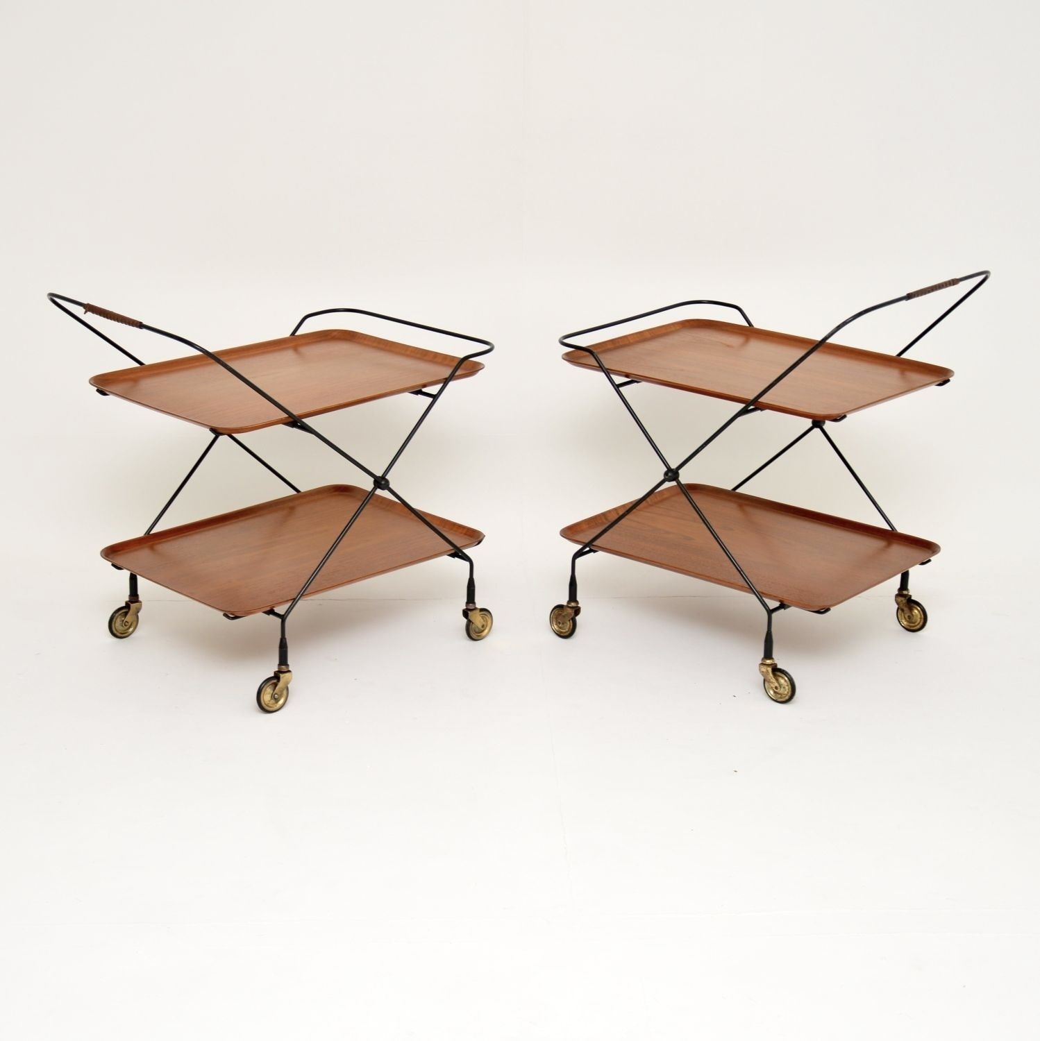 Pair Of Vintage Swedish Teak Side Tables / Trolleys photo for sale