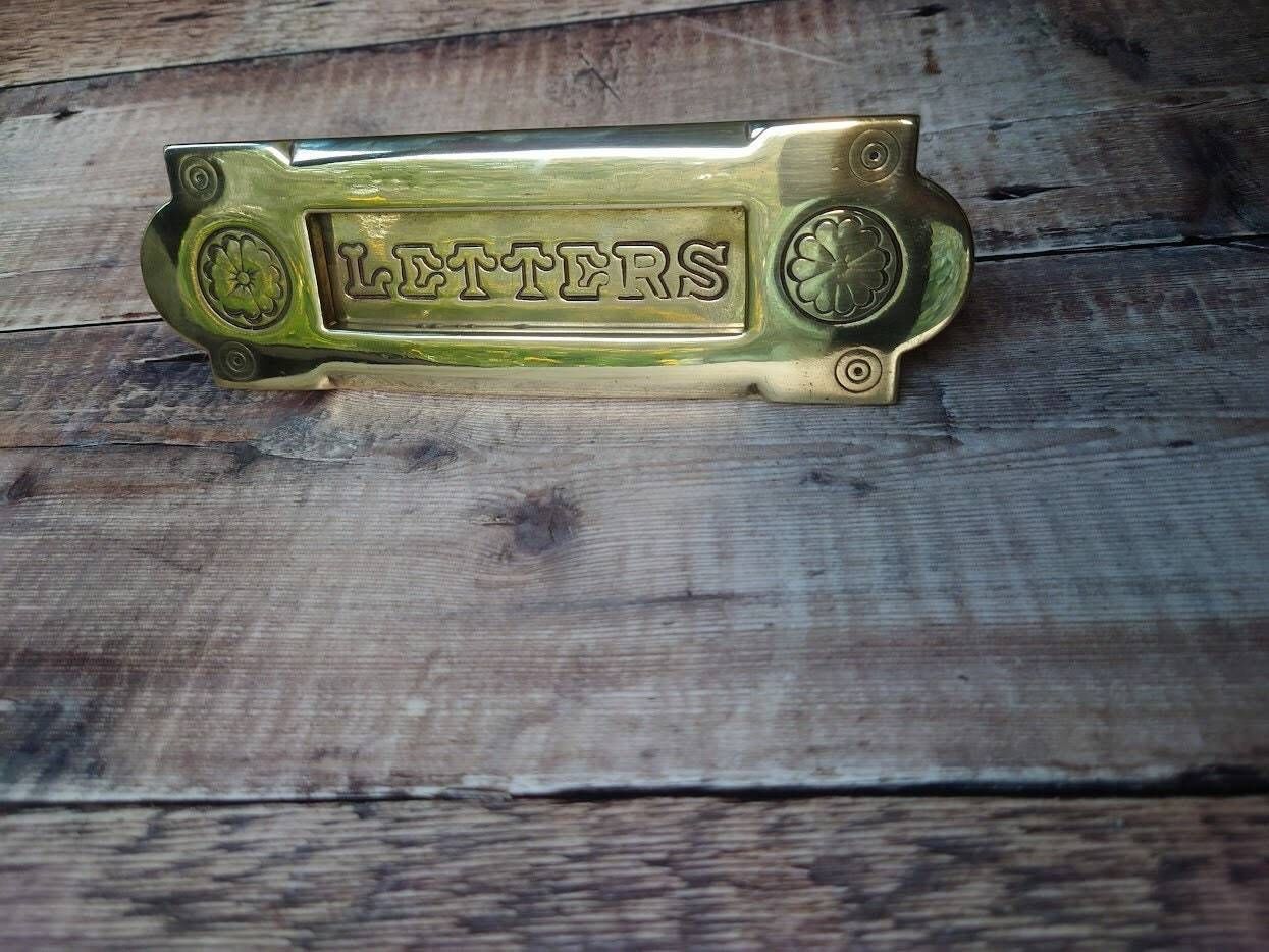 Small Stunning Gothic Polished Brass Door Mail Slot