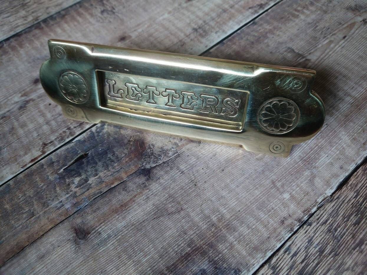 photo furniture Small Stunning Gothic Polished Brass Door Mail Slot