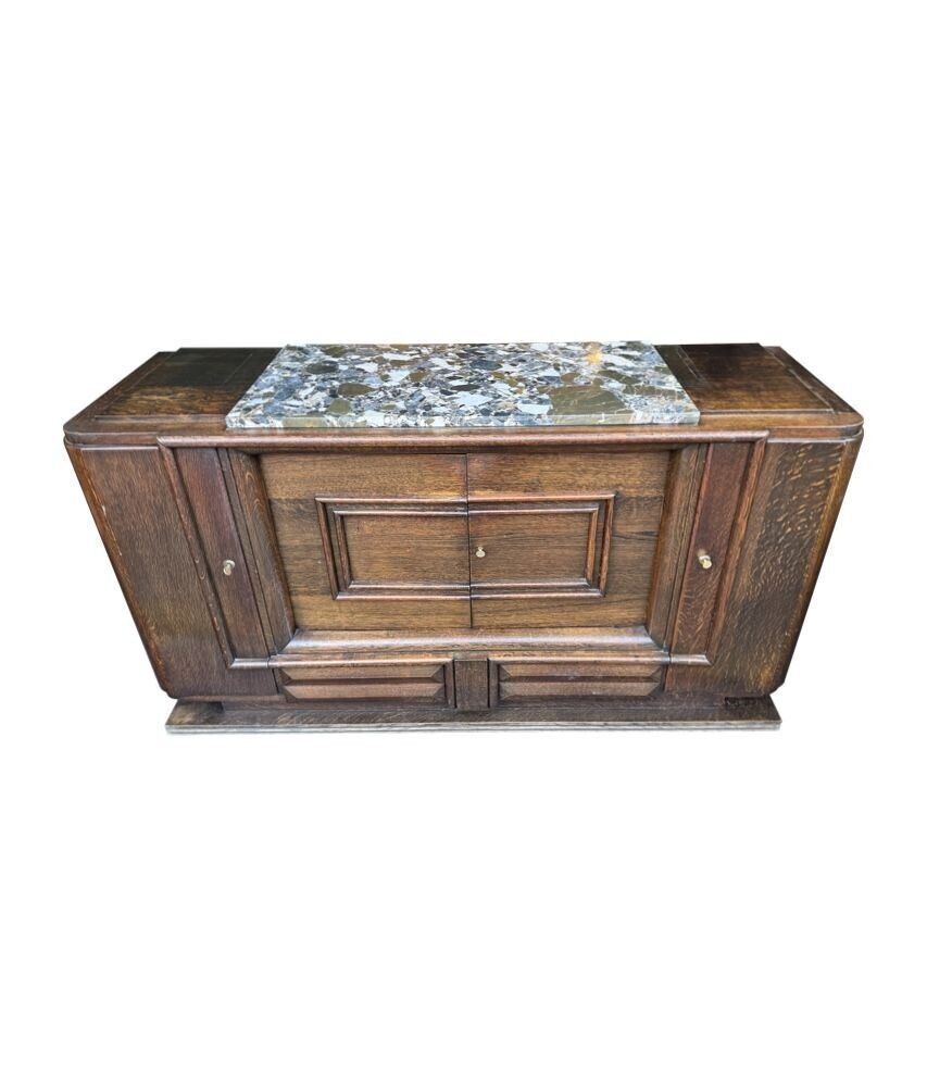 An Art Deco 1940s Oak Sideboard By Gaston Poisson With Original Marble Top. photo vintage