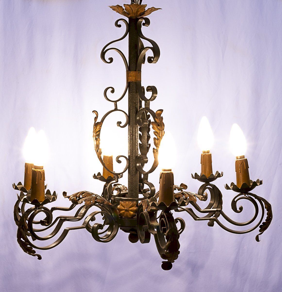 Set Of Large Chandelier And 2 Wall Lights Poillerat 1950 photo furniture