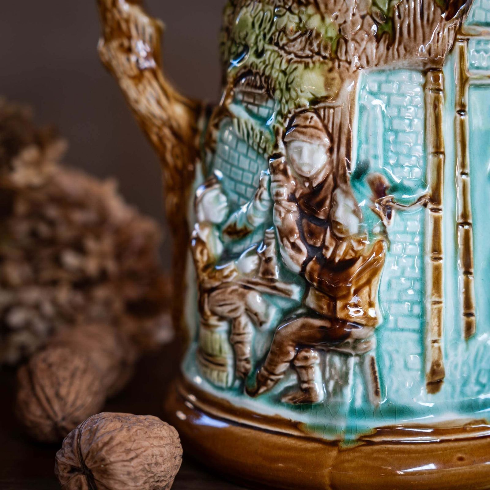Antique Majolica Jug   Mouzin Leach & Cie   Nimy Les Mons   Ca 1890 photo for sale