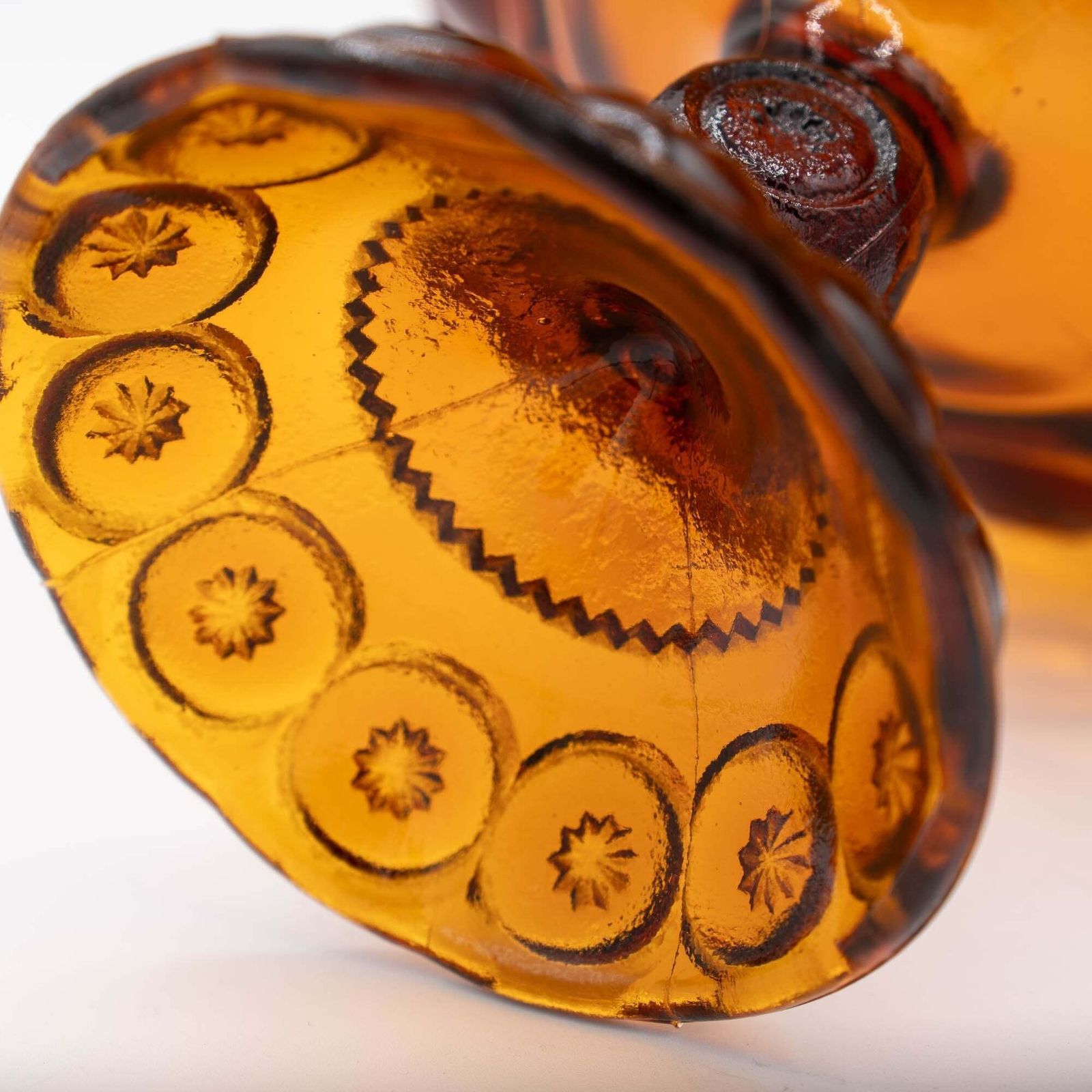 Amber Glass Moon & Stars Pedestal Bowl   Le Smith   C1960s photo vinterior