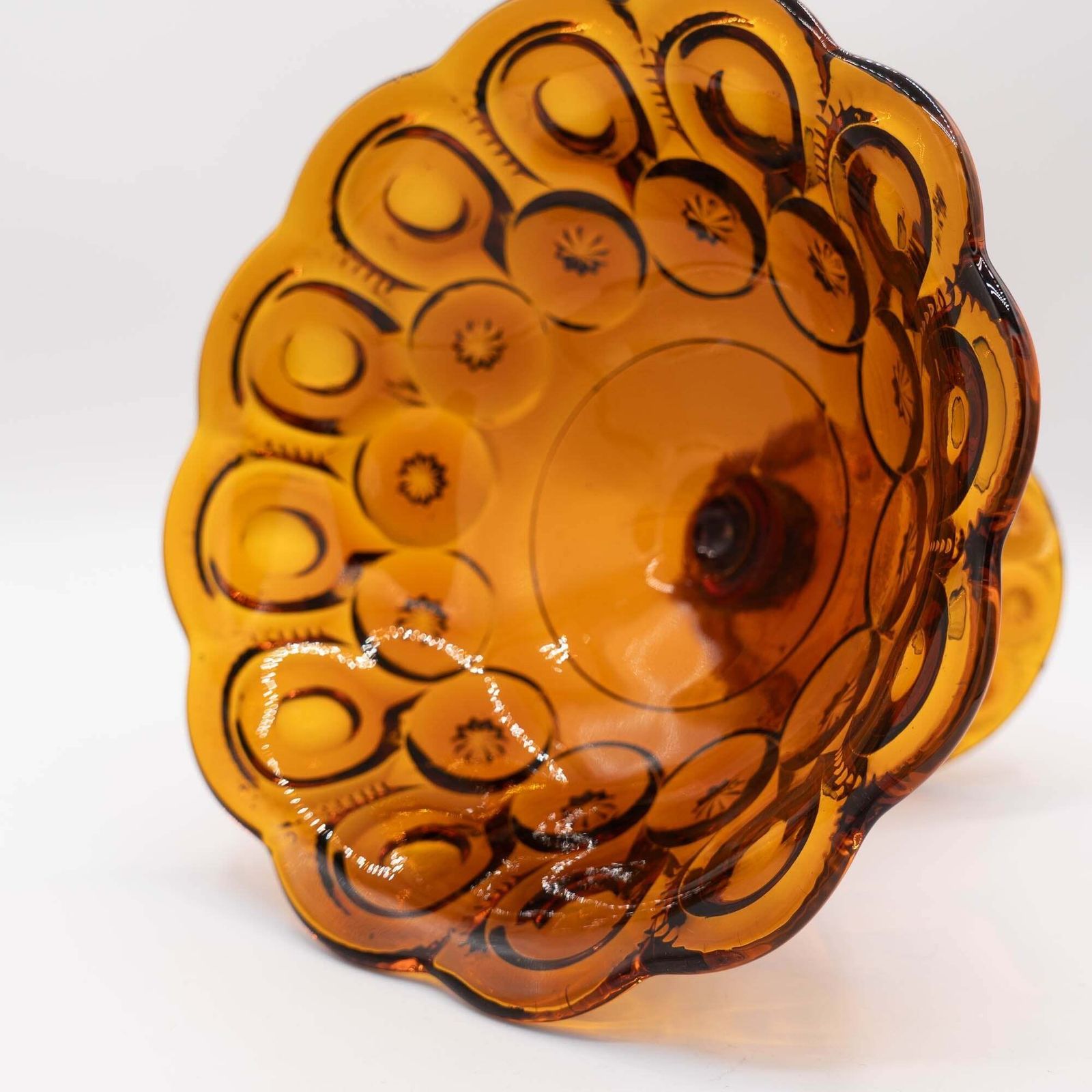 photo for sale Amber Glass Moon & Stars Pedestal Bowl   Le Smith   C1960s