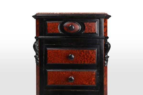 French Chest Of Drawers In Wood, Burl Veneer And Marble, 1850s photo furniture