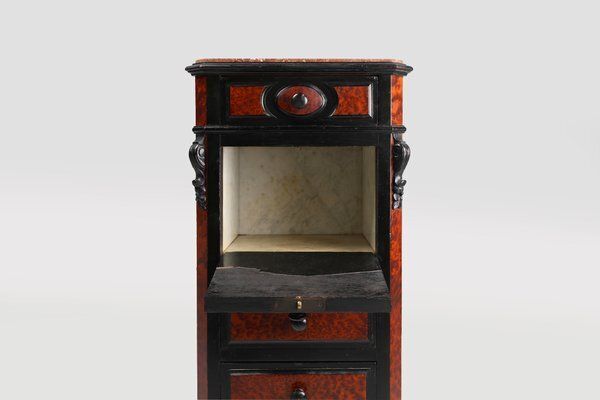 French Chest Of Drawers In Wood, Burl Veneer And Marble, 1850s photo 1842.0