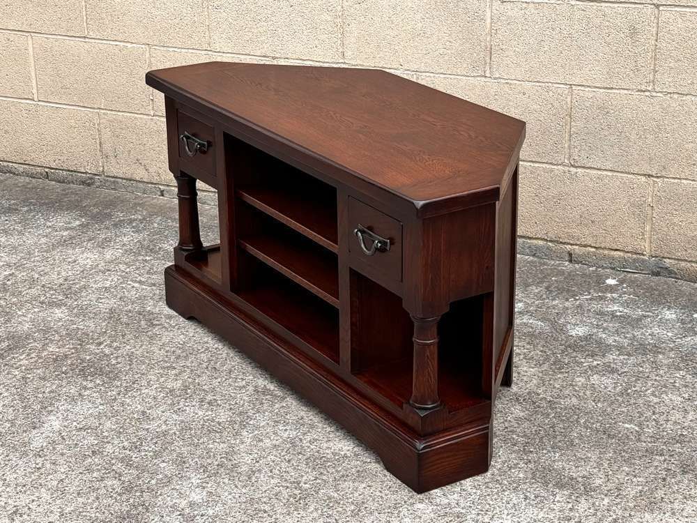 photo for sale A Wood Brothers Old Charm Tudor Brown Oak Corner Tv Cabinet / Stand / Media Unit