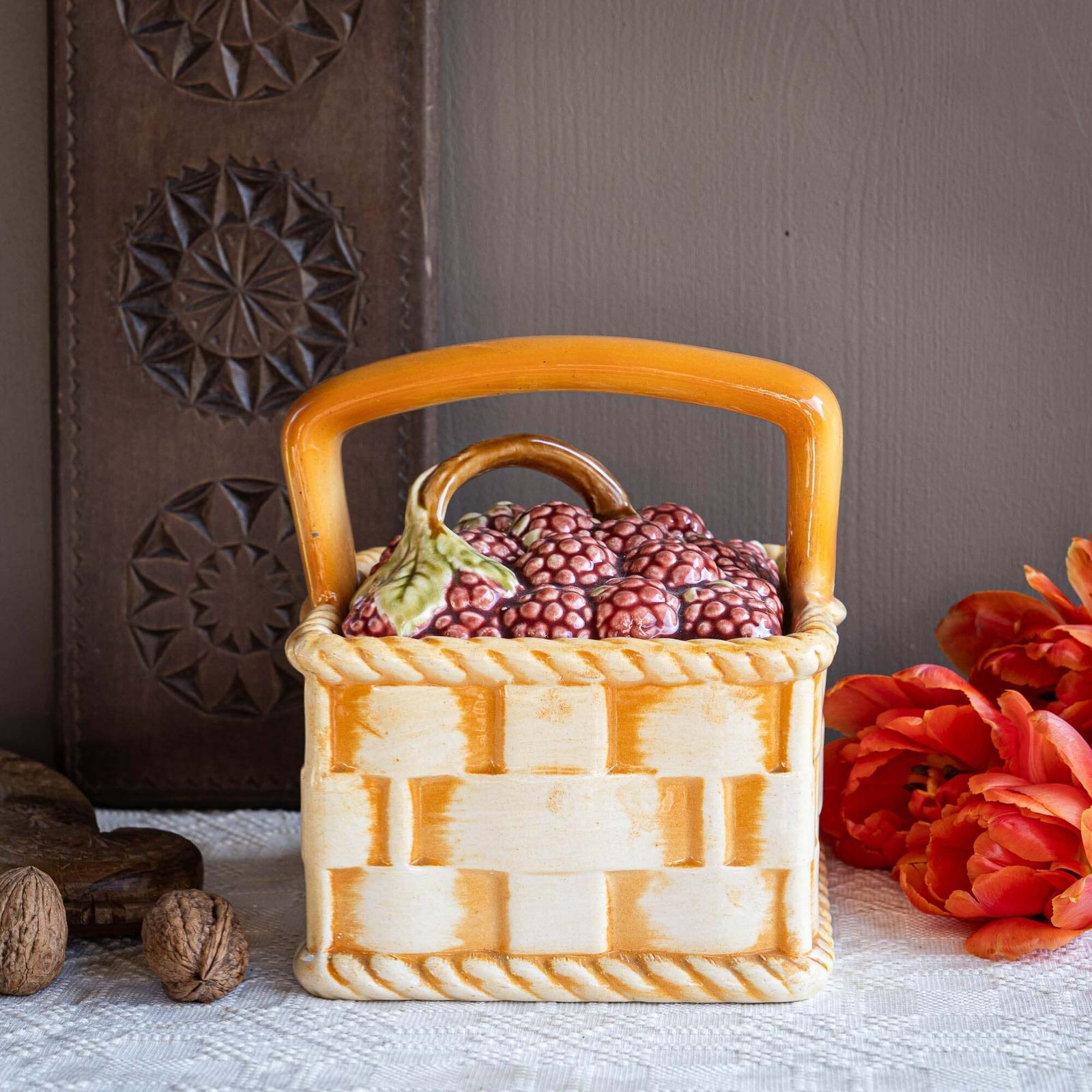 Antique French Majolica Fruit Basket   Sarreguemines   1890s photo furniture