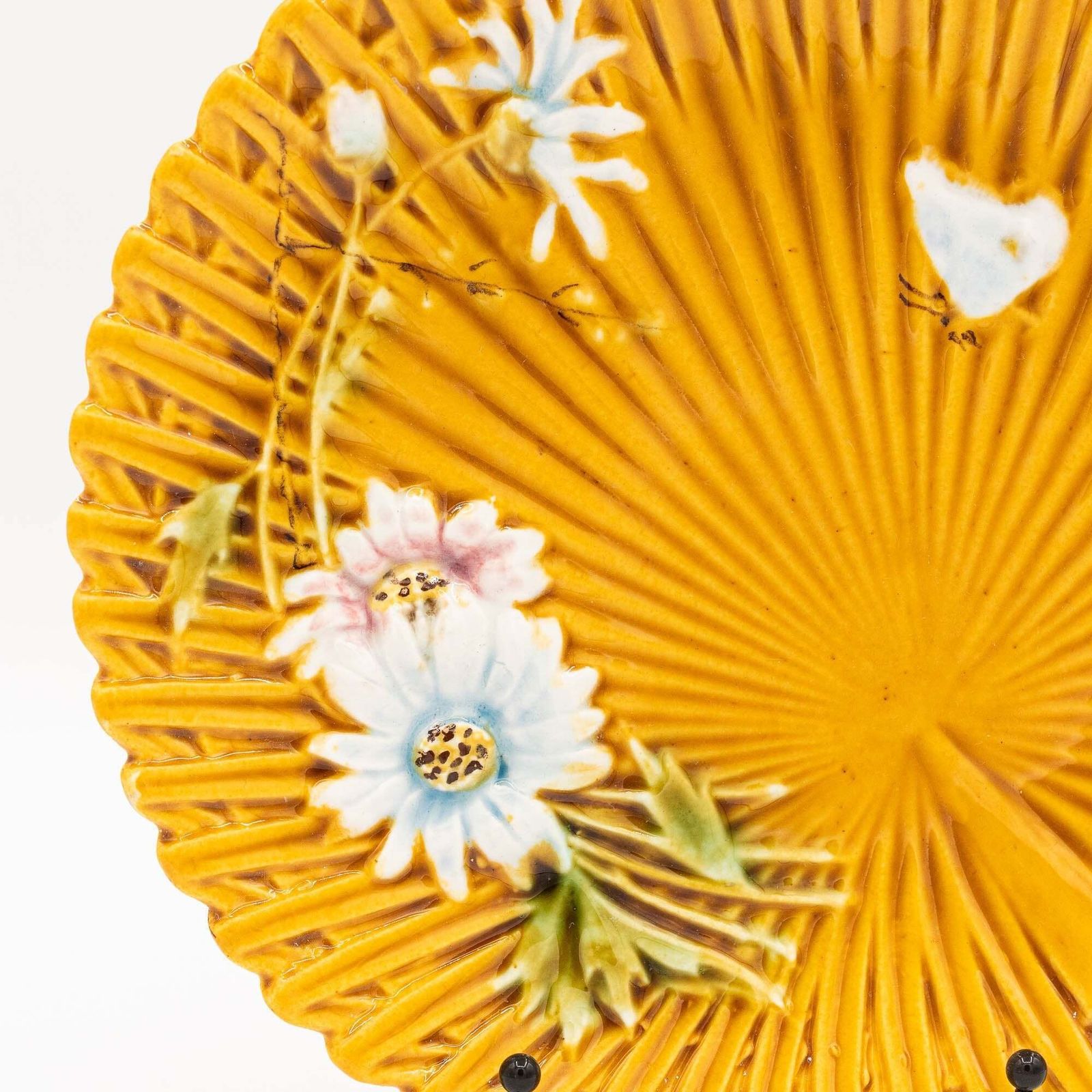 Antique Art Nouveau Yellow Majolica "Marguerite" Plate   Smf Schramberg   1920s photo vinterior