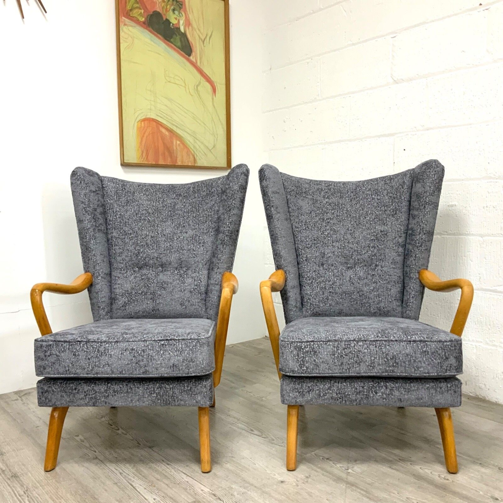 A Pair Of Howard Keith “Bambino” Lounge Chairs Mid Century Vintage Reupholstered photo for sale