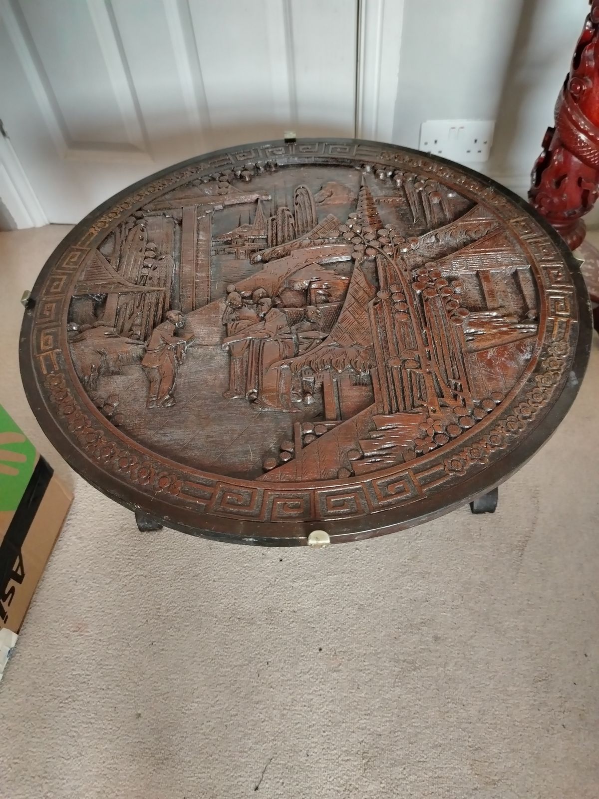 Lovely, Rare Chinese Circular Carved Hardwood Fire Screen & Coffee Table photo Furniture