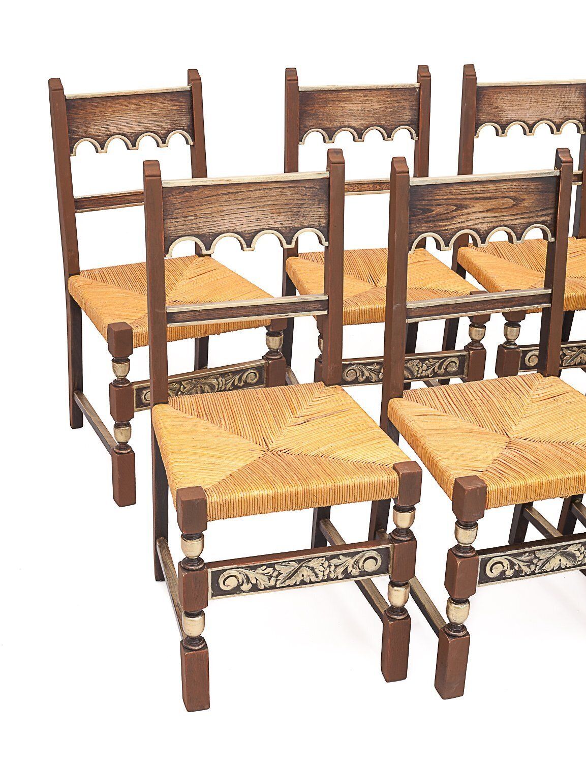Set Of 8 Straw Chairs. Art Deco, 1940 photo for sale
