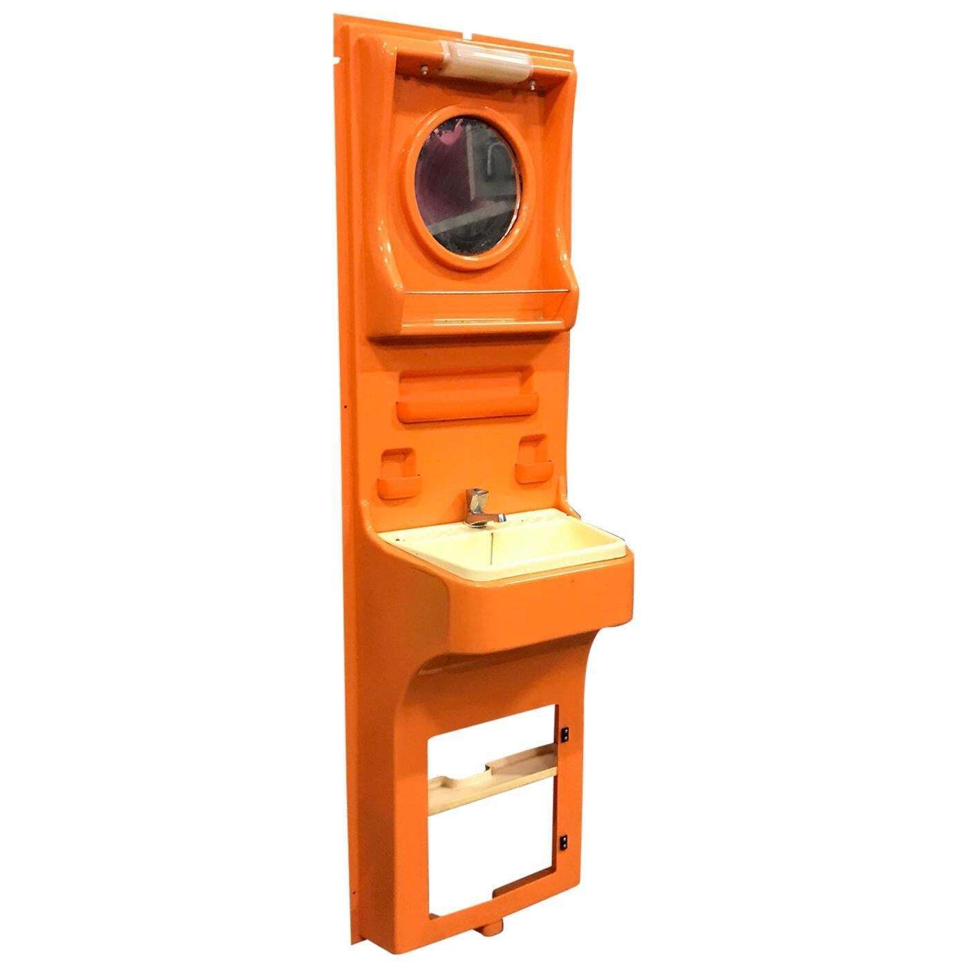 Very Rare, Original 1960s Orange Plastic Washstand By Vidal, Spain