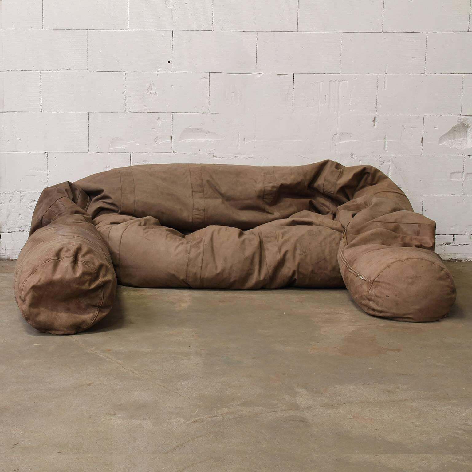 1960, Hans Roebers, Very Long Original Snake Couch In Old Brown Leather photo 3199.0