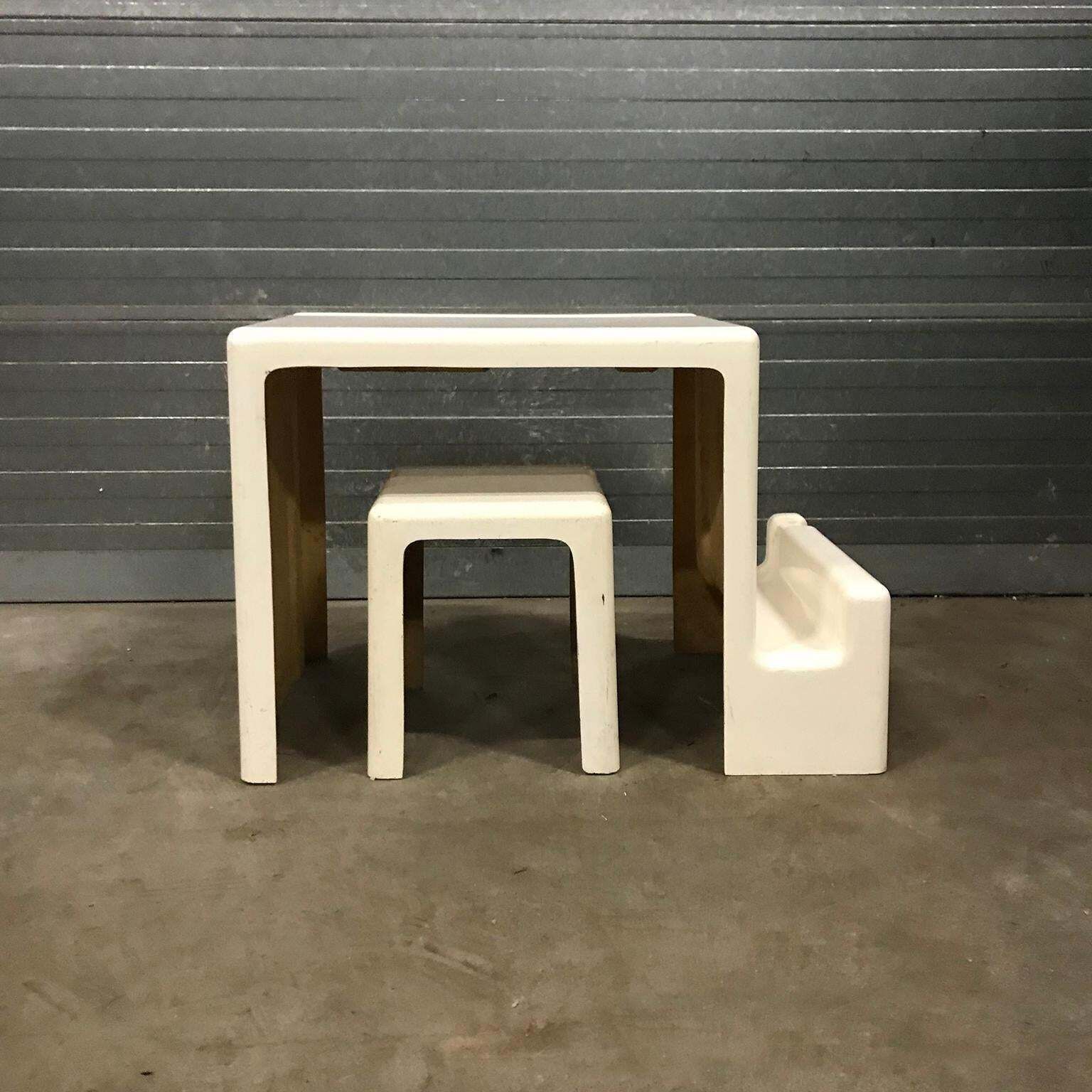 Rare 1970s Off White Plastic Children Desk With Stool, Circa 1970 photo furniture