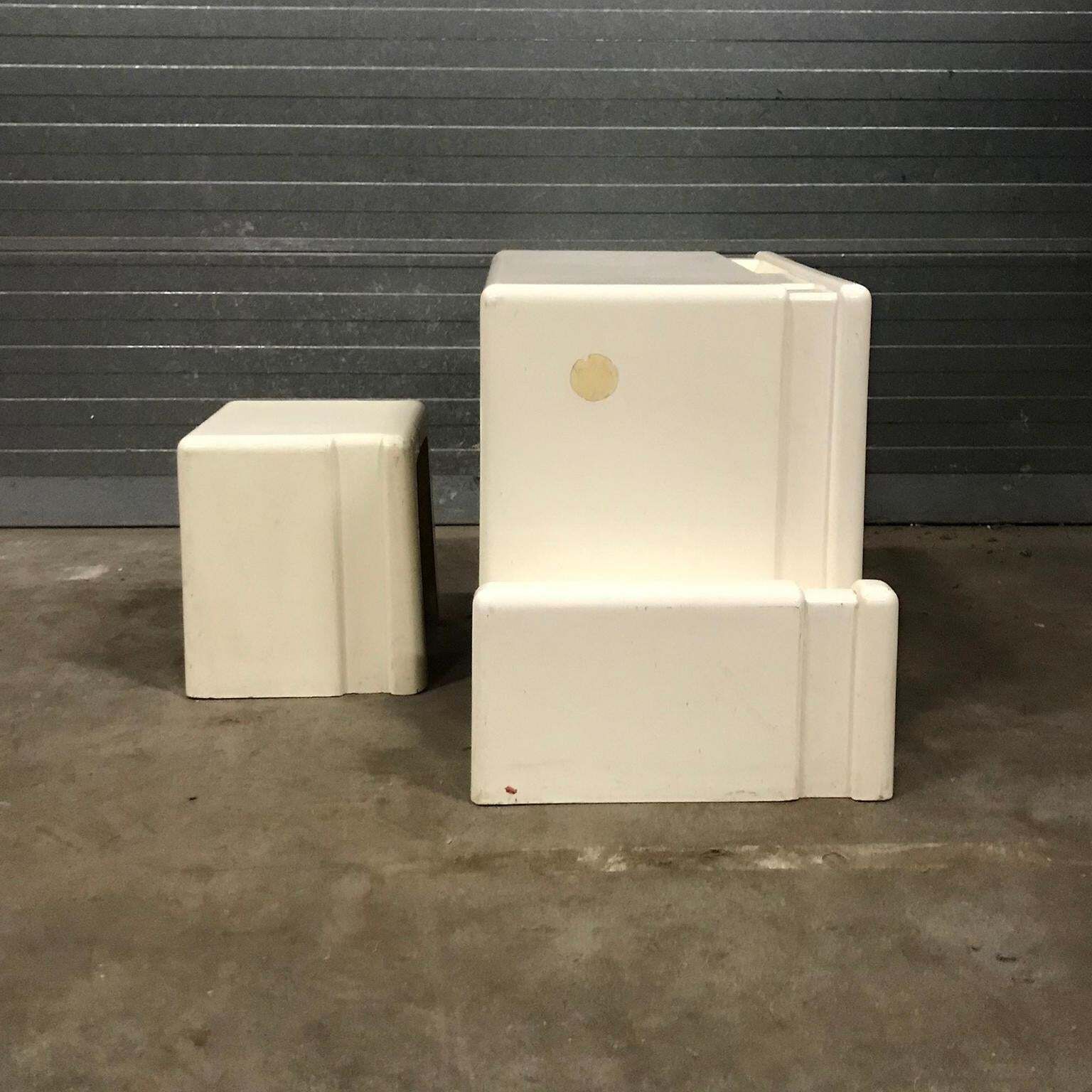 Rare 1970s Off White Plastic Children Desk With Stool, Circa 1970 photo vinterior
