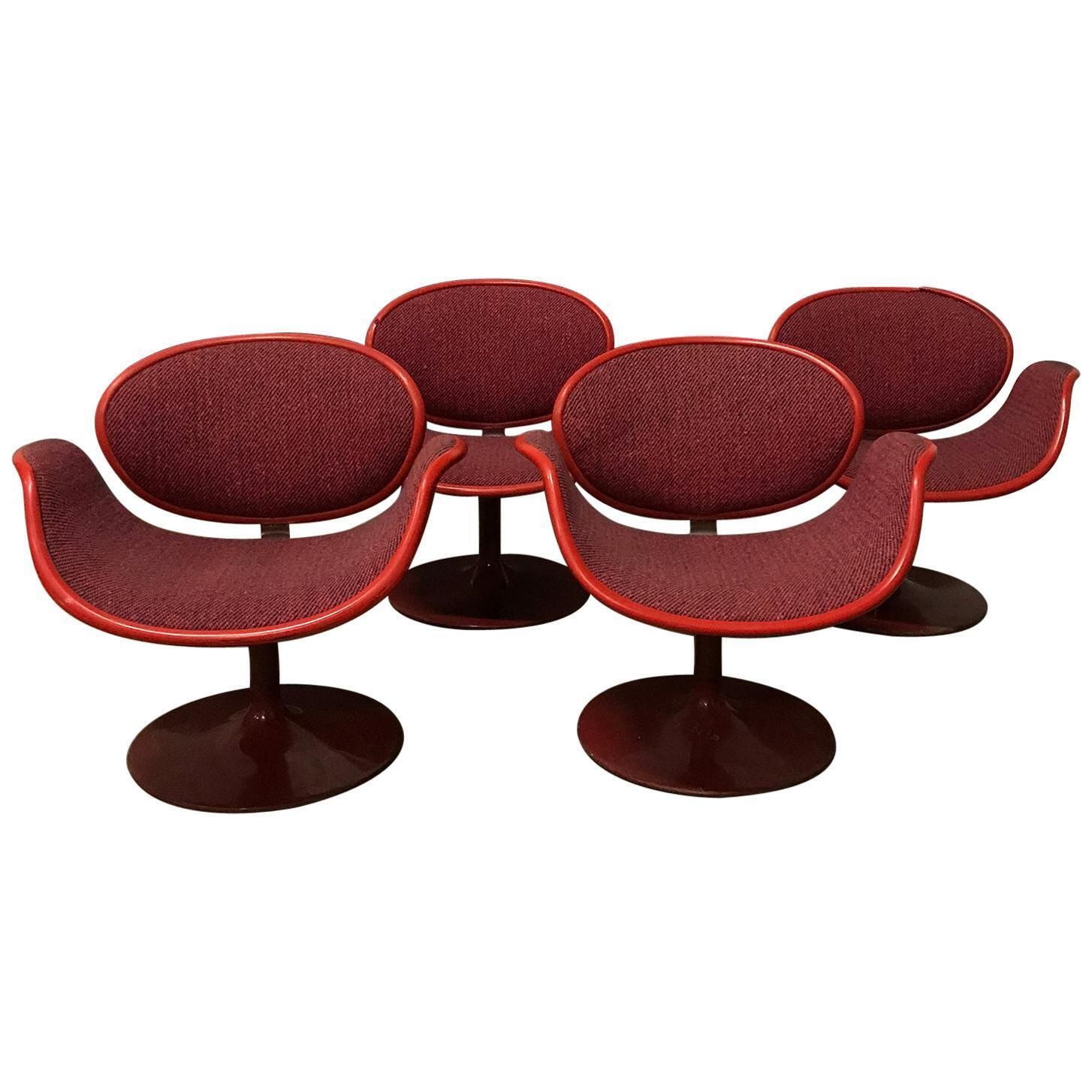 1965, Pierre Paulin For Artifort, Set Early Original Base And Red Blue Fabric