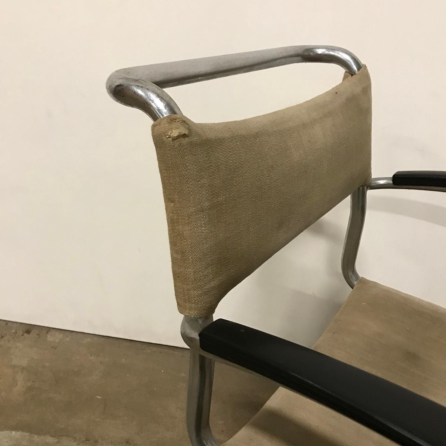 photo vintage 1930, W.H. Gispen, Original Very Early 204 Chair With Horse Hair Filling