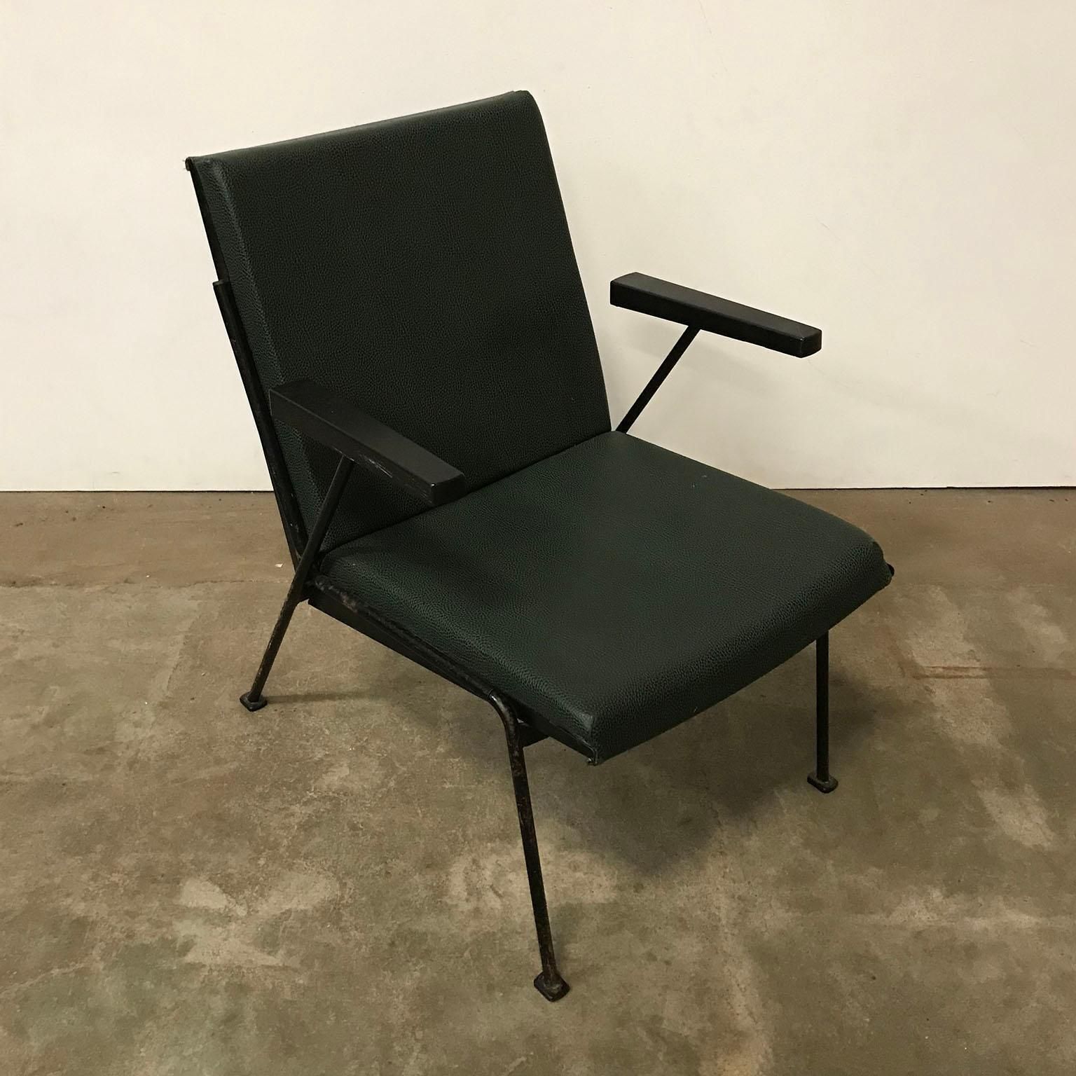 1959, Wim Rietveld For Ahrend De Cirkel, Oase Chair Original Green Leatherette photo furniture