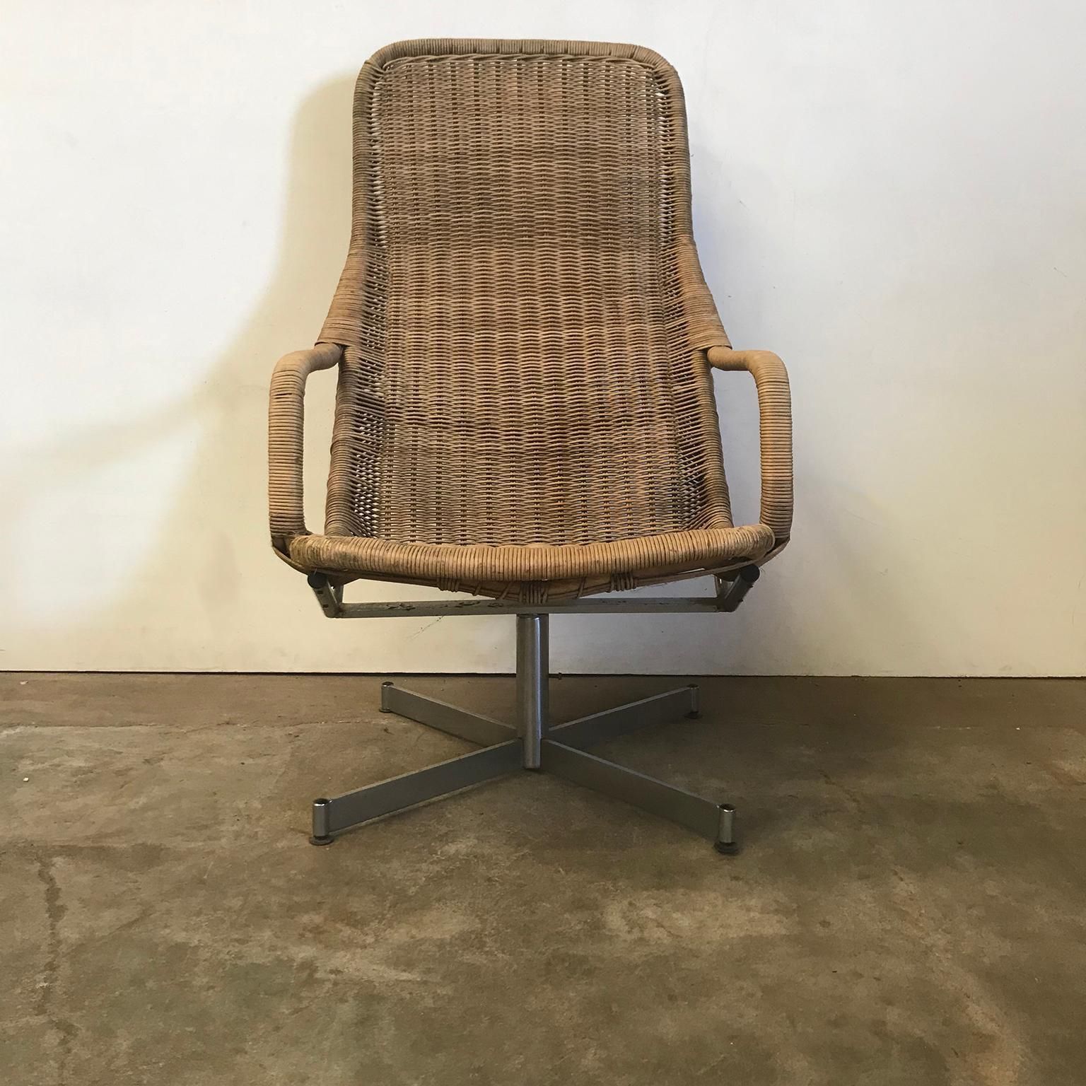 1961 Dirk Van Sliedregt, Rare 514 Original Wicker Lounge Chair With Chrome Base photo buy