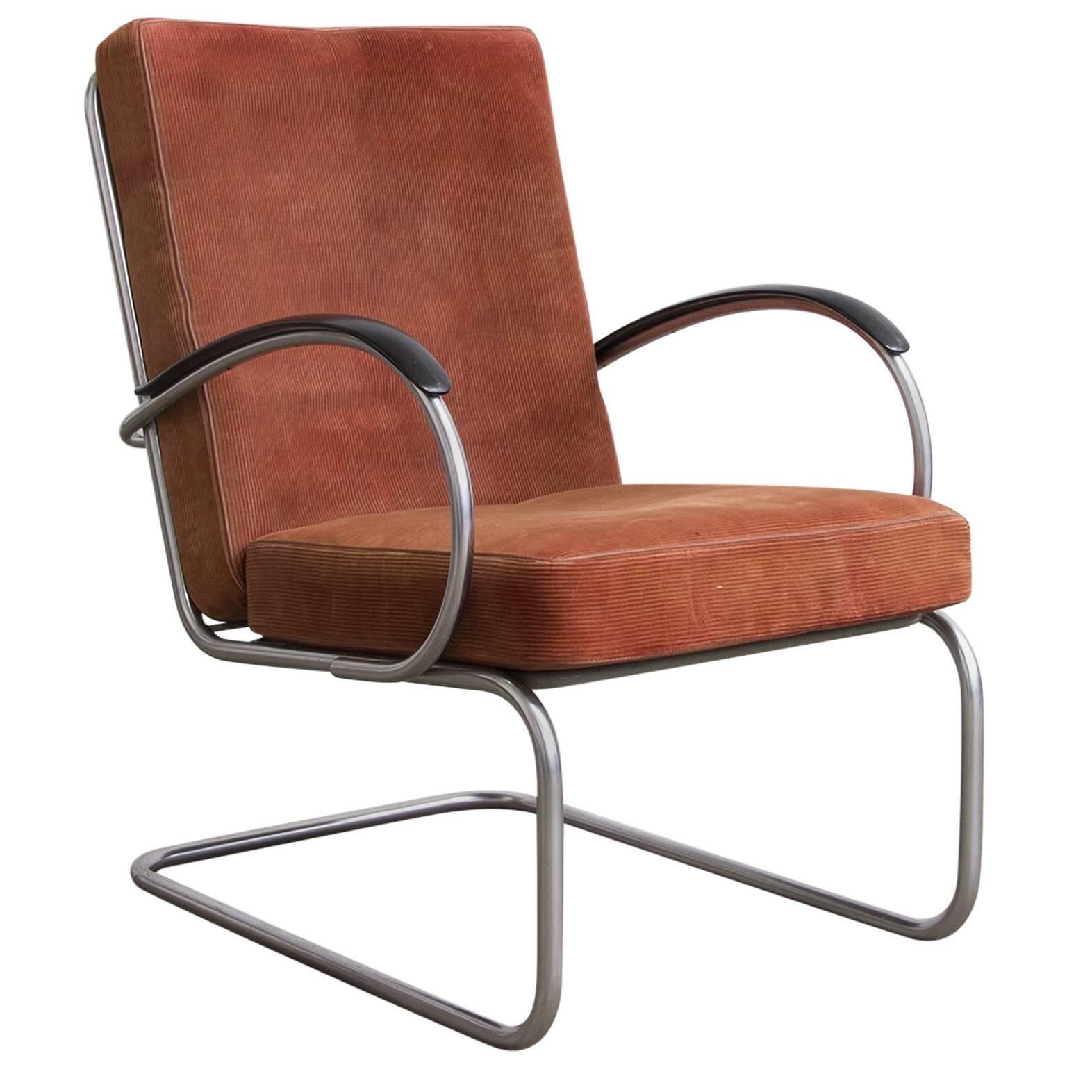 1933, W.H. Gispen For Gispen Culemborg, Easy Chair 409 In Terra Cotta