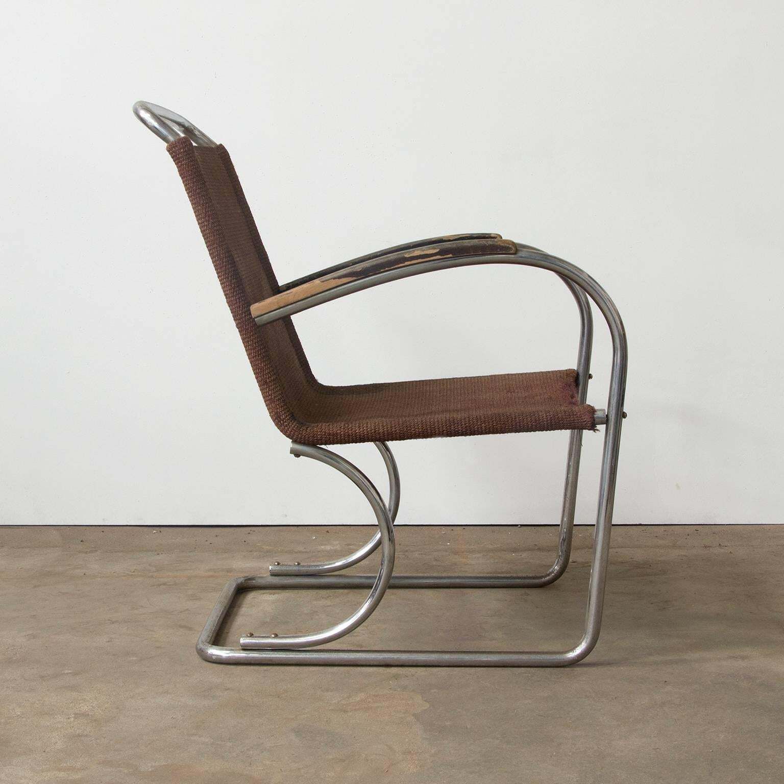 Circa 1930, Original, Early Tubular Easy Chair With Original Robe Woven Seat photo furniture