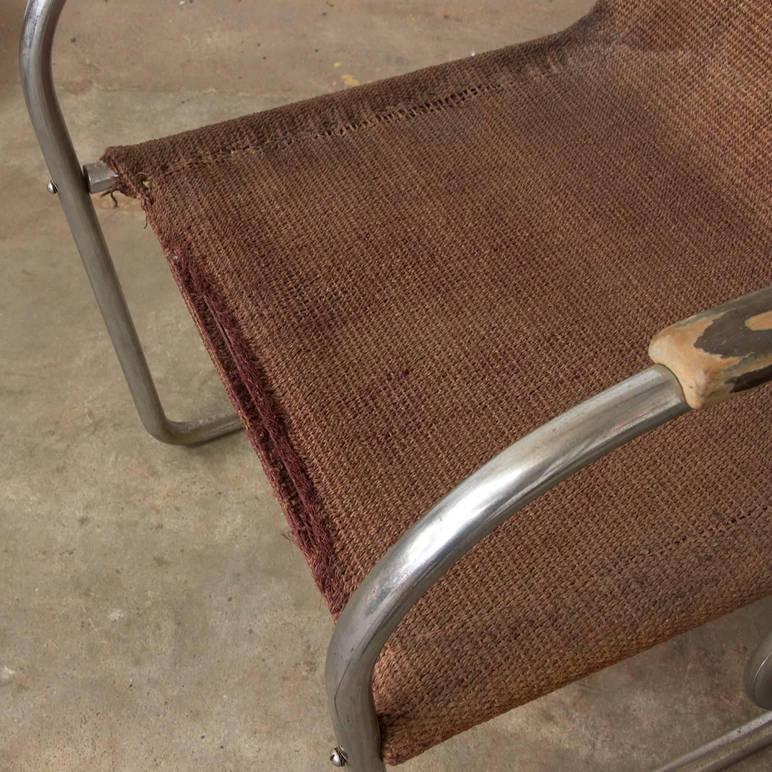 Circa 1930, Original, Early Tubular Easy Chair With Original Robe Woven Seat photo vintage