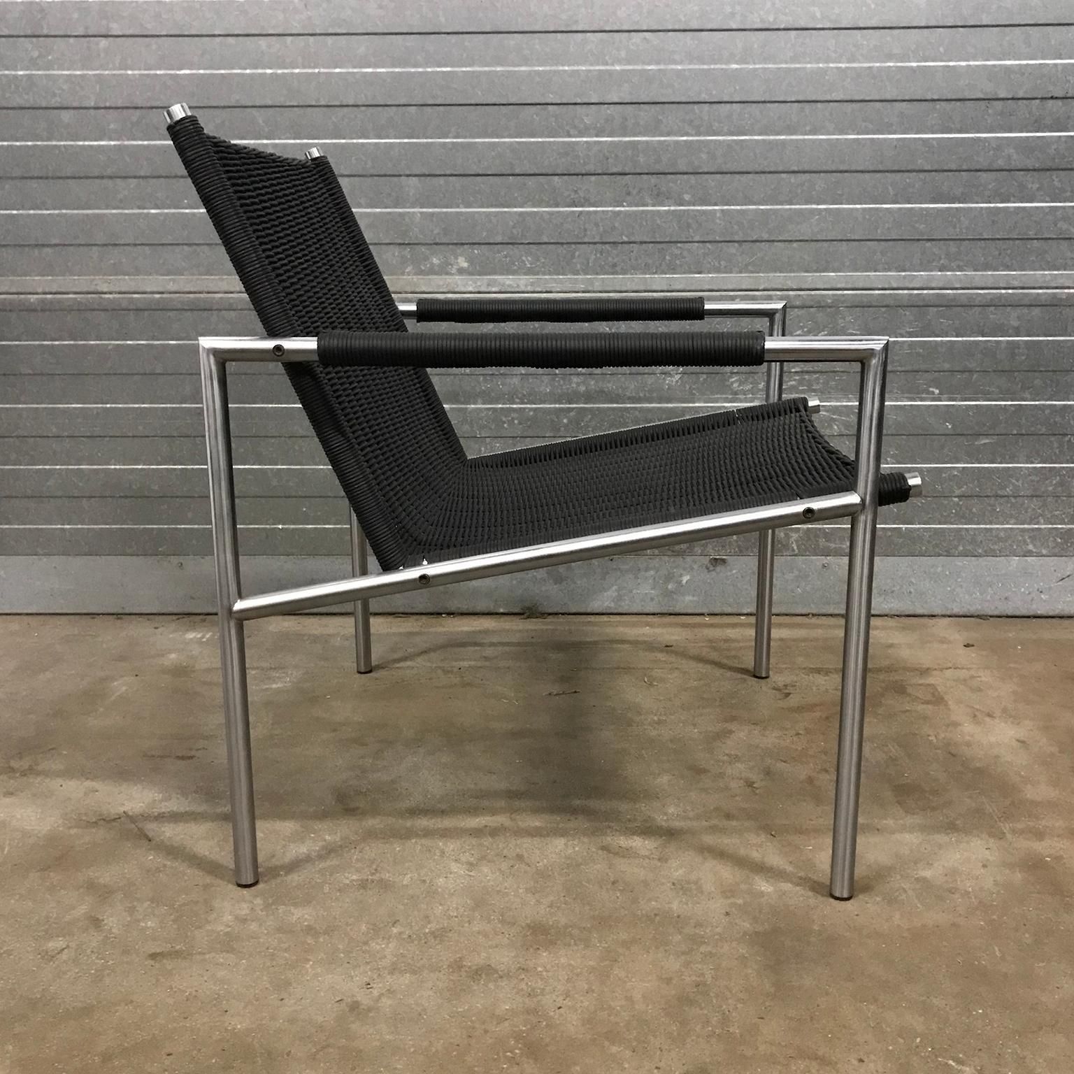 1965, Martin Visser, Sz01 Tubular Easy Chair In Very Rare Black Artificial Cane photo furniture