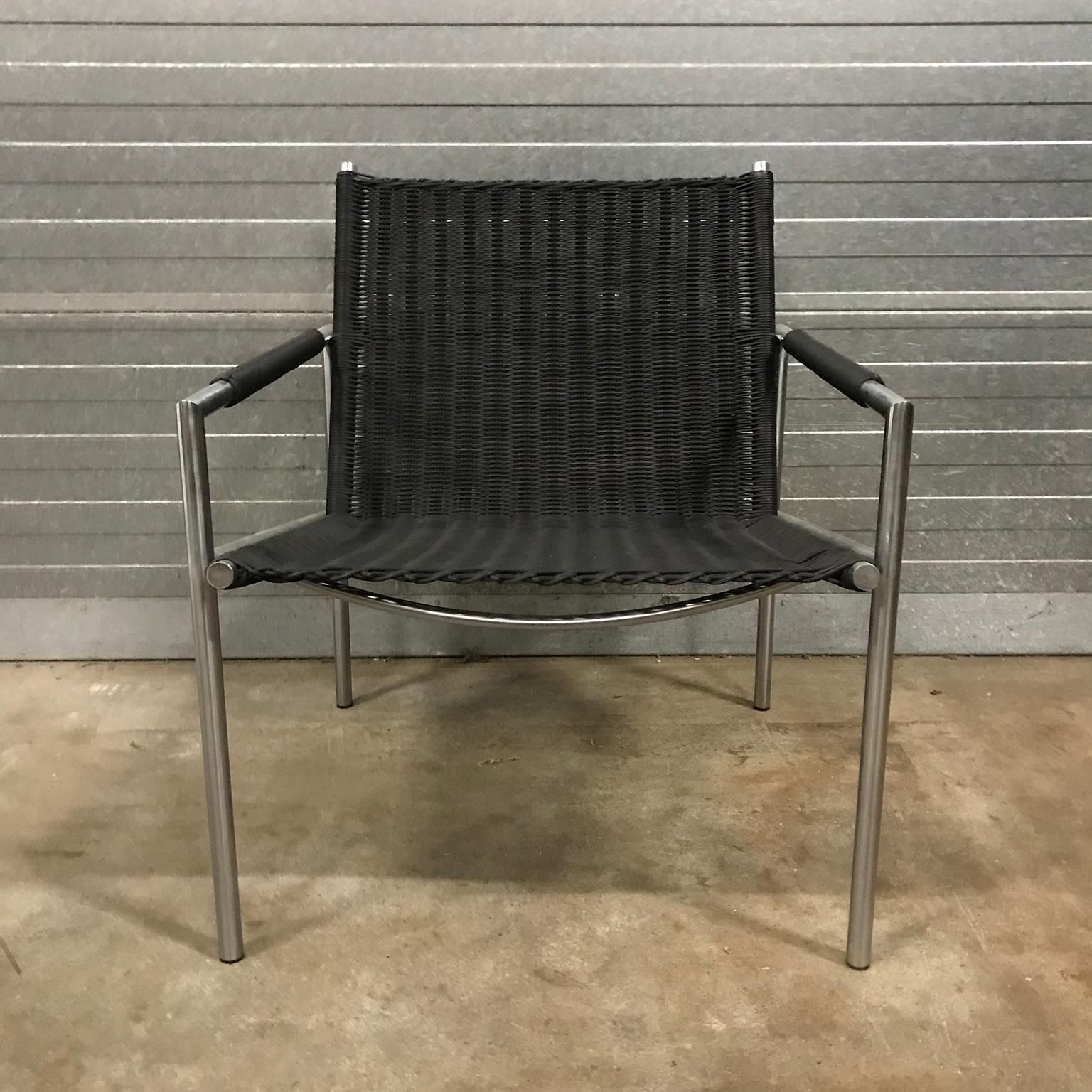 1965, Martin Visser, Sz01 Tubular Easy Chair In Very Rare Black Artificial Cane photo vinterior