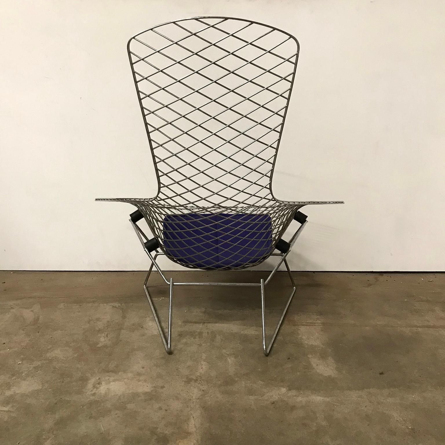 Harry Bertoia, Knoll International Large Chrome Bird Chair, Purple Cushion, 1952 photo 2261.0