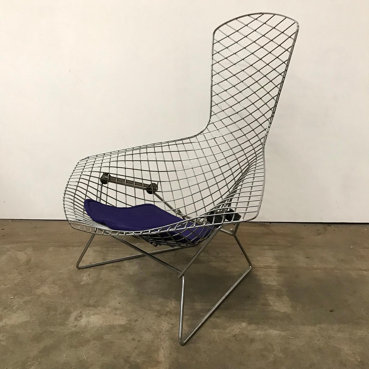 Harry Bertoia, Knoll International Large Chrome Bird Chair, Purple Cushion, 1952 photo buy
