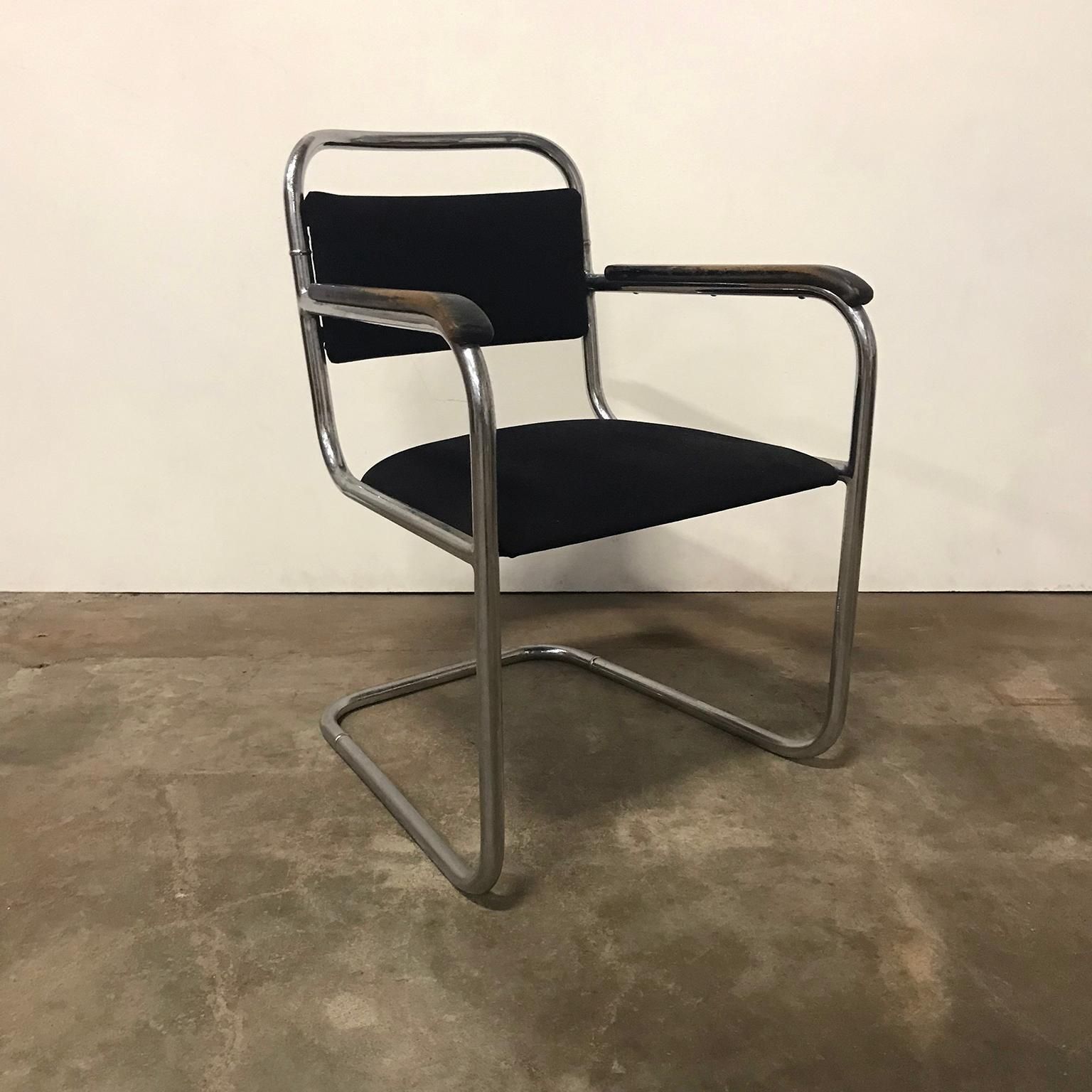 Dutch Design, Set Of Original Tubular Chairs With Black Upholstery, Circa 1930 photo furniture