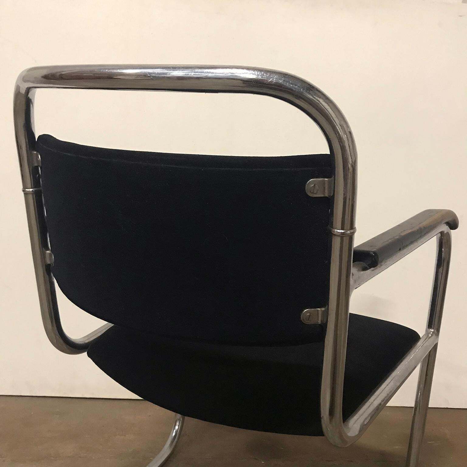 photo vinterior Dutch Design, Set Of Original Tubular Chairs With Black Upholstery, Circa 1930