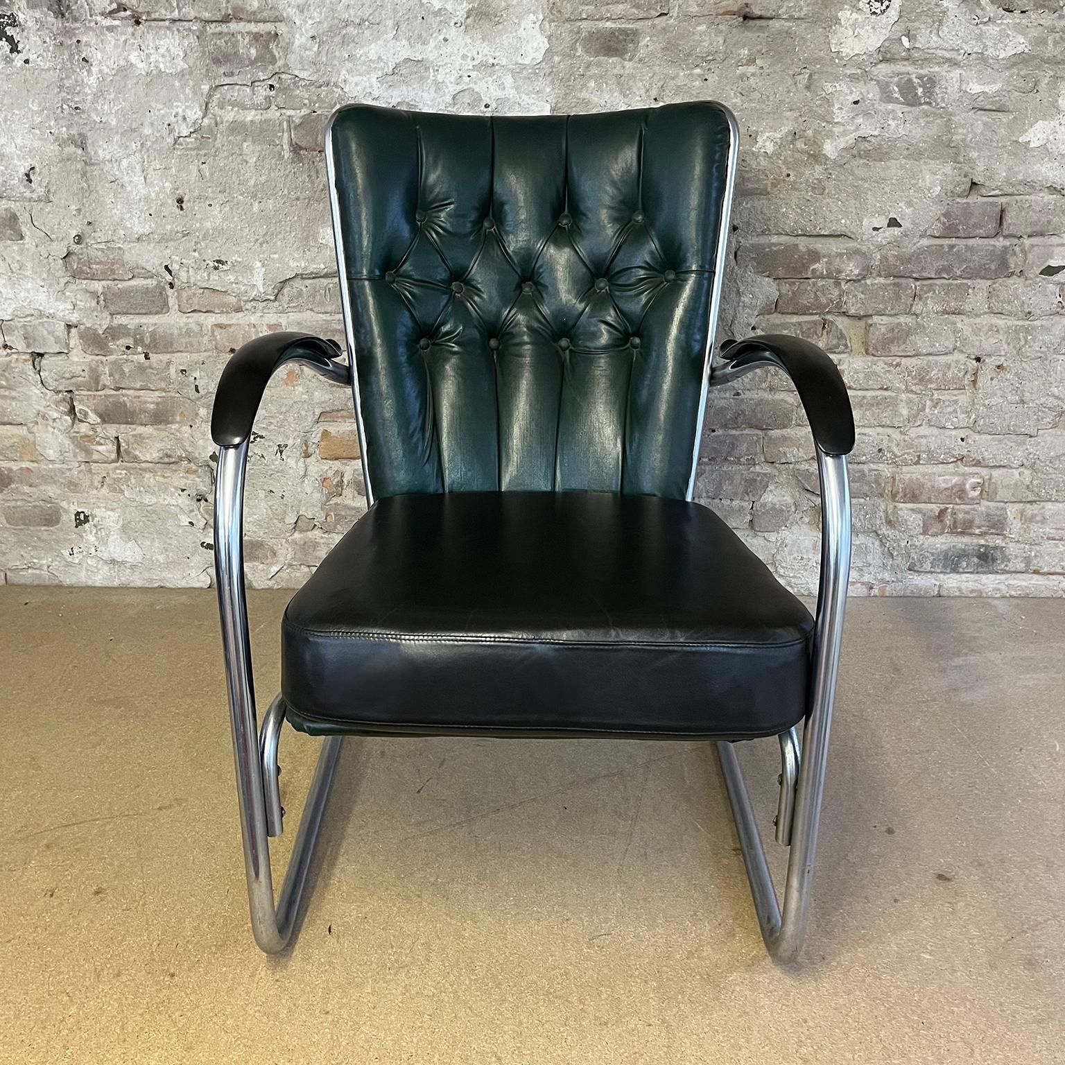 Gispen 412 Padded, Dark Green And Black Cushions Leather Upholstery photo vintage