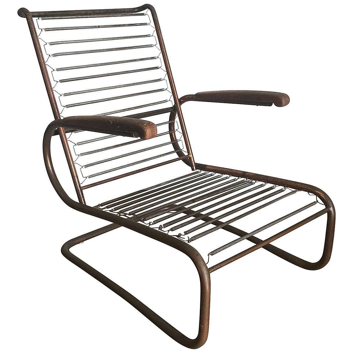 1930, Paul Schuitema For Fana Metaal, Red Copper Chair With Wooden Armrests