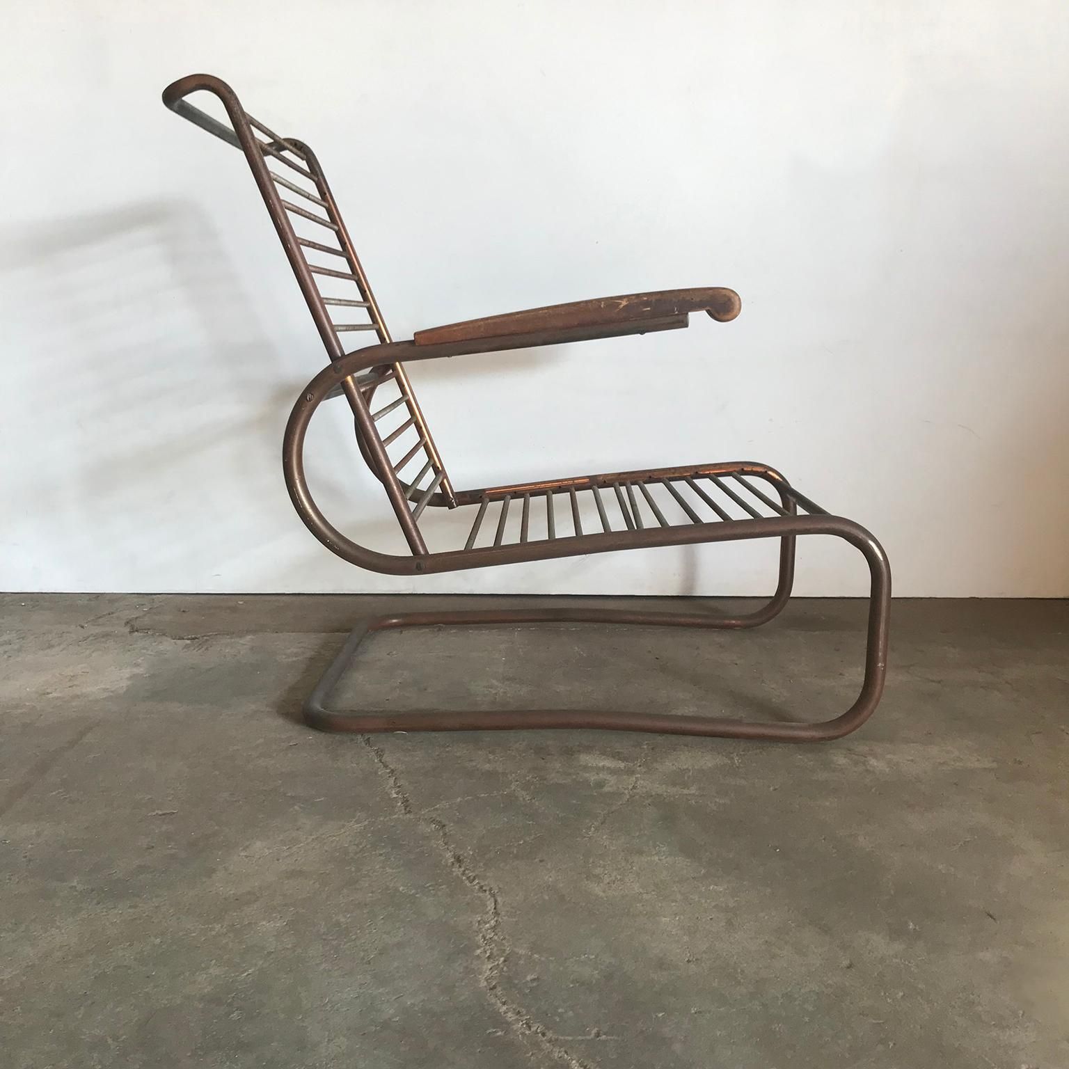 1930, Paul Schuitema For Fana Metaal, Red Copper Chair With Wooden Armrests photo for sale