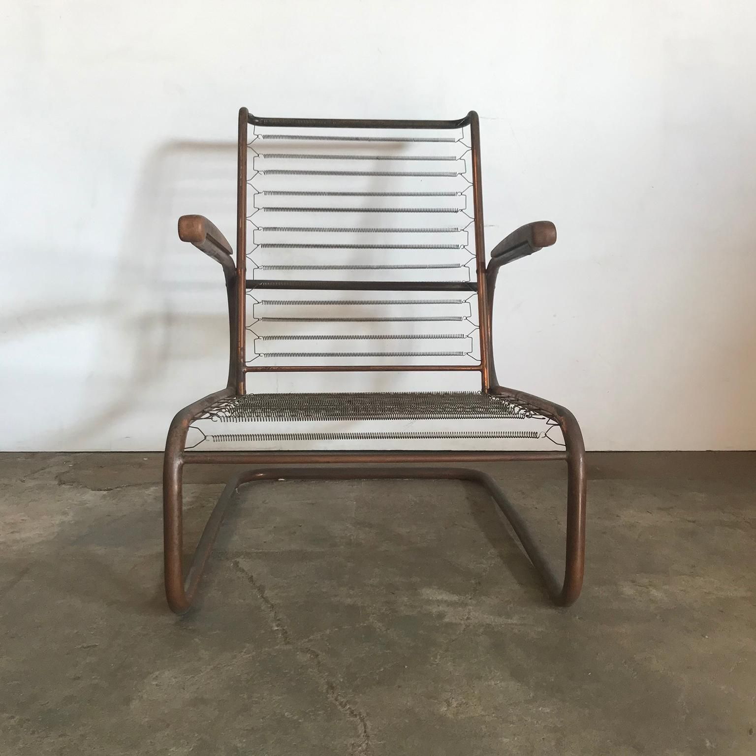 1930, Paul Schuitema For Fana Metaal, Red Copper Chair With Wooden Armrests photo buy